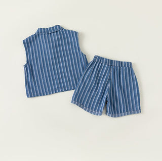 Girls Stripe Sleeveless Shorts Set - RYAN AND REMI