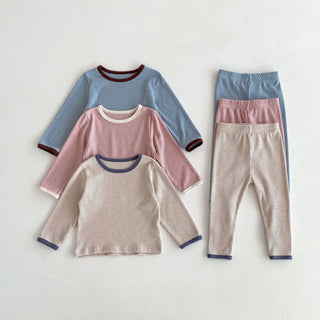 Contrast Waffle Loungewear Set