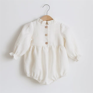 Linen Long Sleeve Ruffle Neck Baby Romper Jumpsuit - RYAN AND REMI