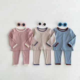 Contrast Waffle Loungewear Set