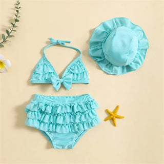 Baby Girls Cute Frill Swimsuit With Hat - RYAN AND REMI