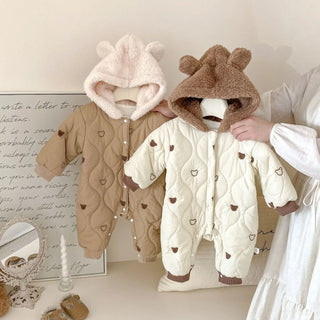 Warm Plush Bear Hooded Jumpsuit