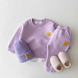 Embroidered Smiling Heart Sweatshirt Pants Set - RYAN AND REMI