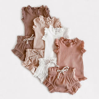 Ruffle Romper And Ruffle Shorts Baby Set - RYAN AND REMI