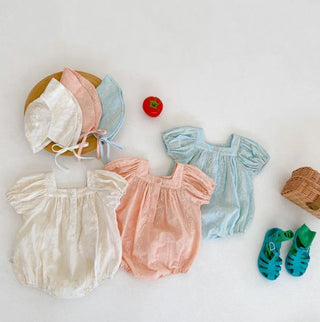 Embroidery Cotton Romper with Hat Set - RYAN AND REMI