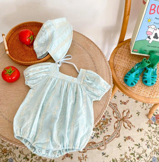 Embroidery Cotton Romper with Hat Set - RYAN AND REMI