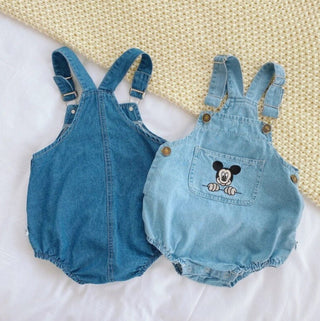 Retro Denim Embroidery Mouse Overall Romper - RYAN AND REMI