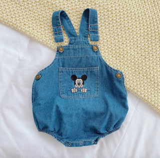 Retro Denim Embroidery Mouse Overall Romper - RYAN AND REMI